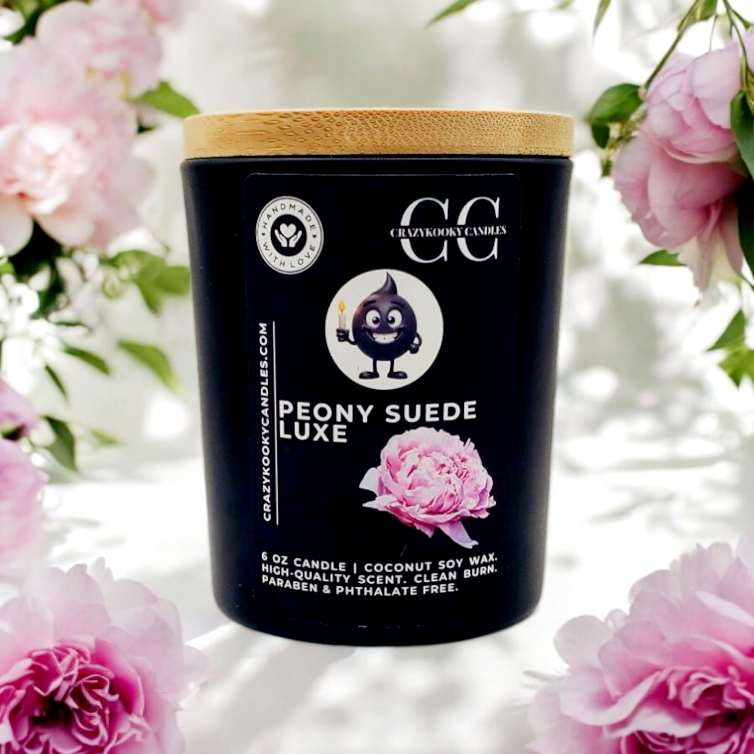 PEONY SUEDE LUXE - Funny Candle, Scented Coconut Soy Candle, 6oz