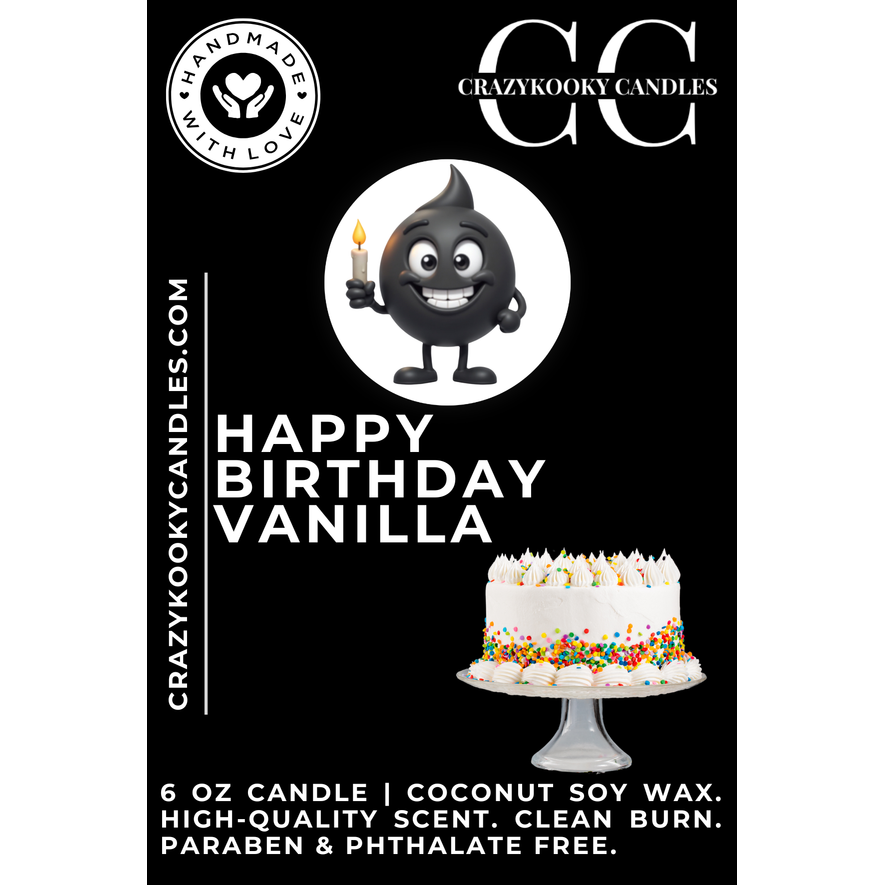 HAPPY BIRTHDAY VANILLA - Funny Candle, Scented Coconut Soy Candle, 6oz