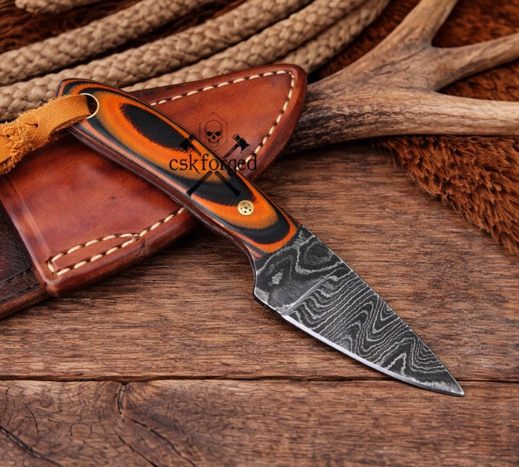 Belt Buckaroo Knife - 3.5” Damascus Steel with Pine Cone Handle