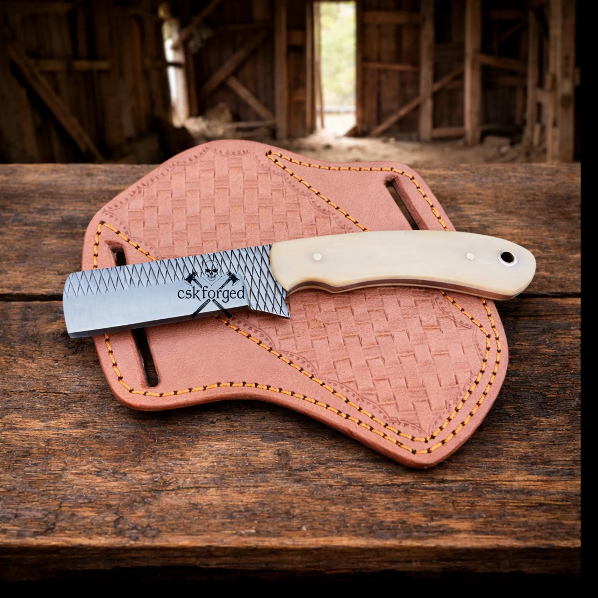 Belt Buckaroo Knife - 3.5” Damascus Steel with Pine Cone Handle