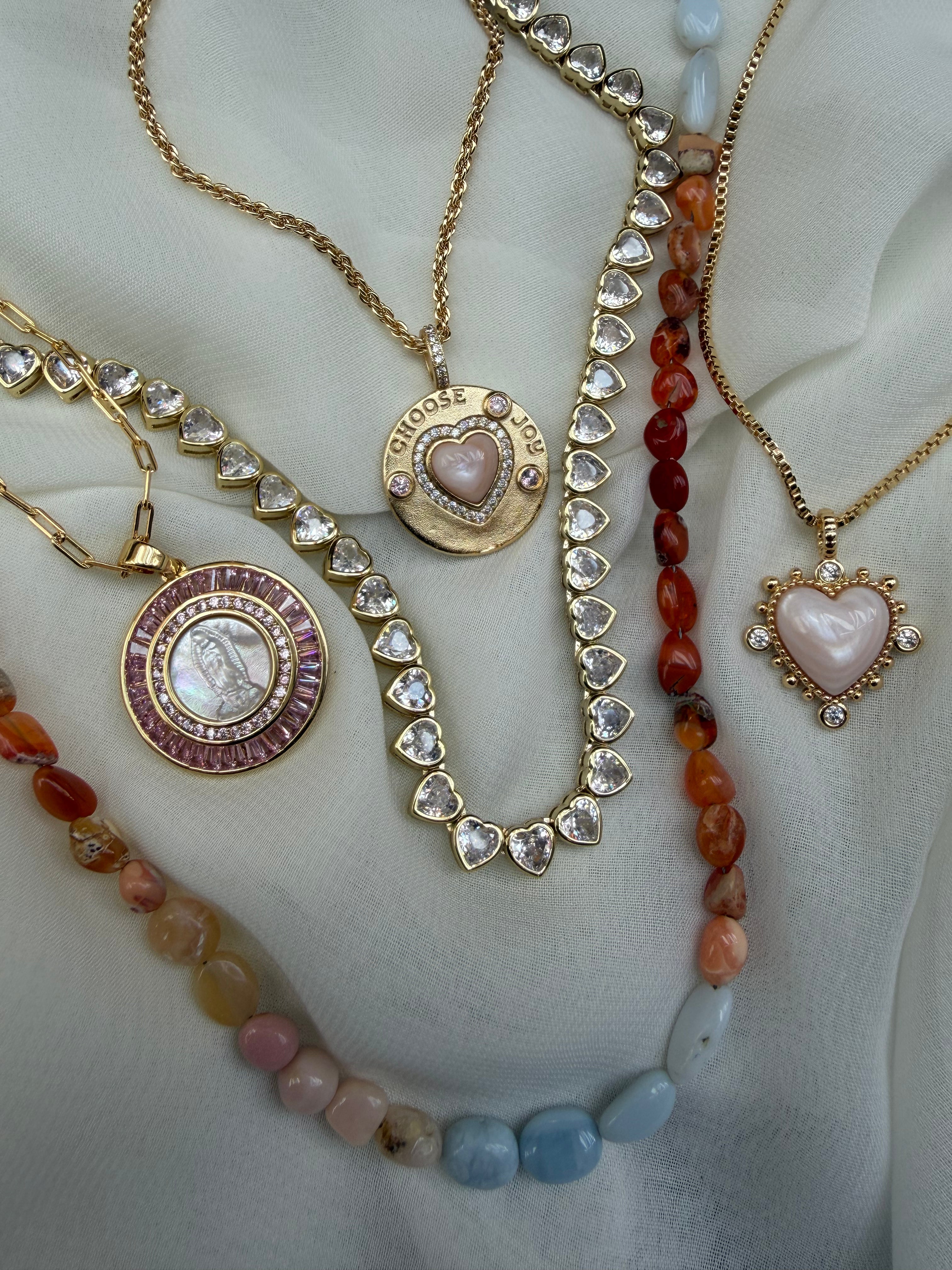 Bordered Pink Mother Mary Necklace