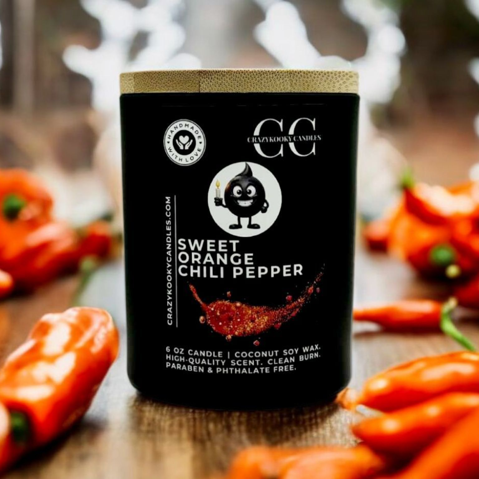 SWEET ORANGE CHILI PEPPER - Funny Candle, Scented Coconut Soy Candle, 6oz