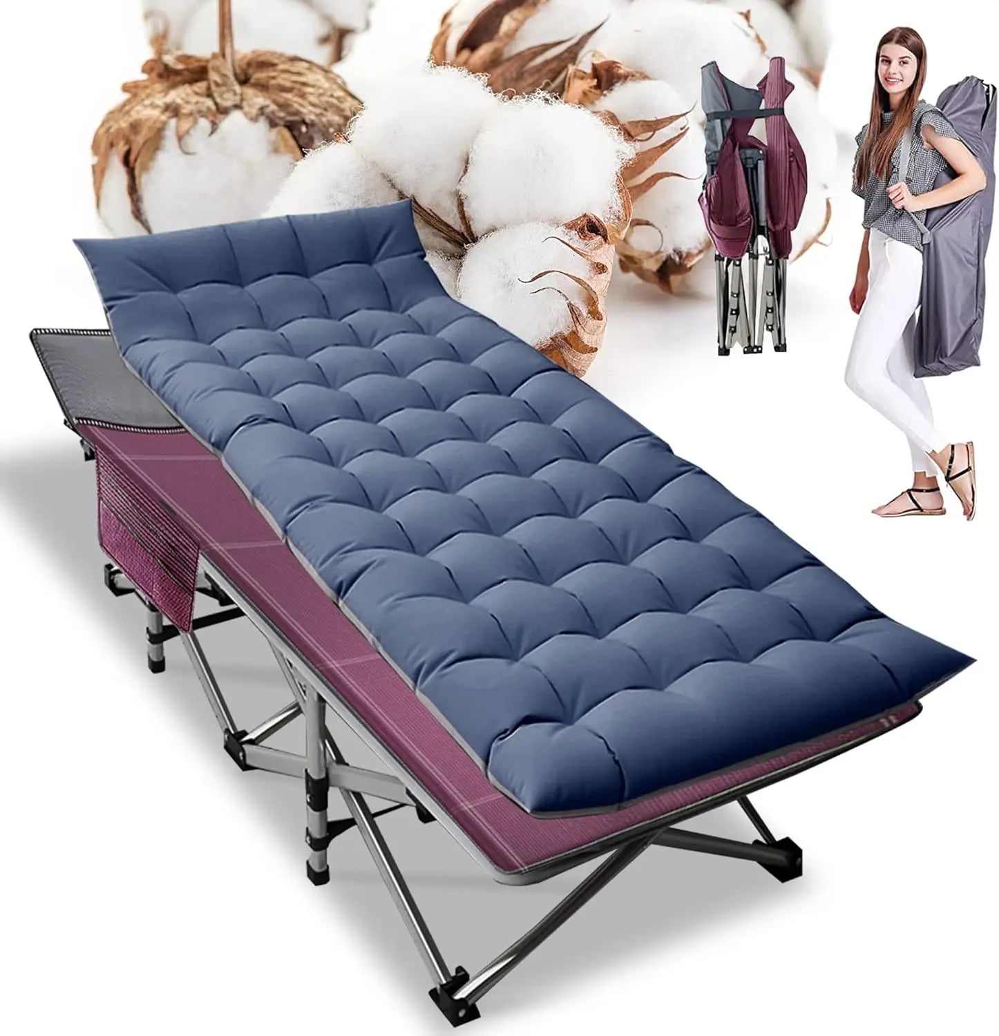Comfortable Camping Cot with Durable Oxford Fabric