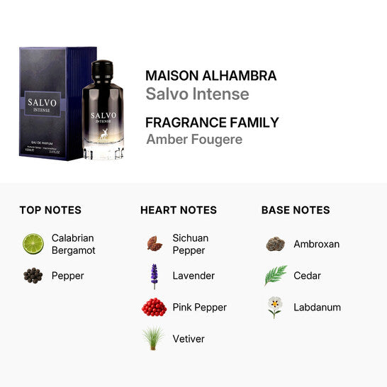 Salvo Intense by Maison Alhambra Eau de Parfum for Men 3.4 oz