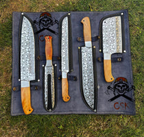 5 pieces Custom made D2 steel laser Etched Blades chef knives set