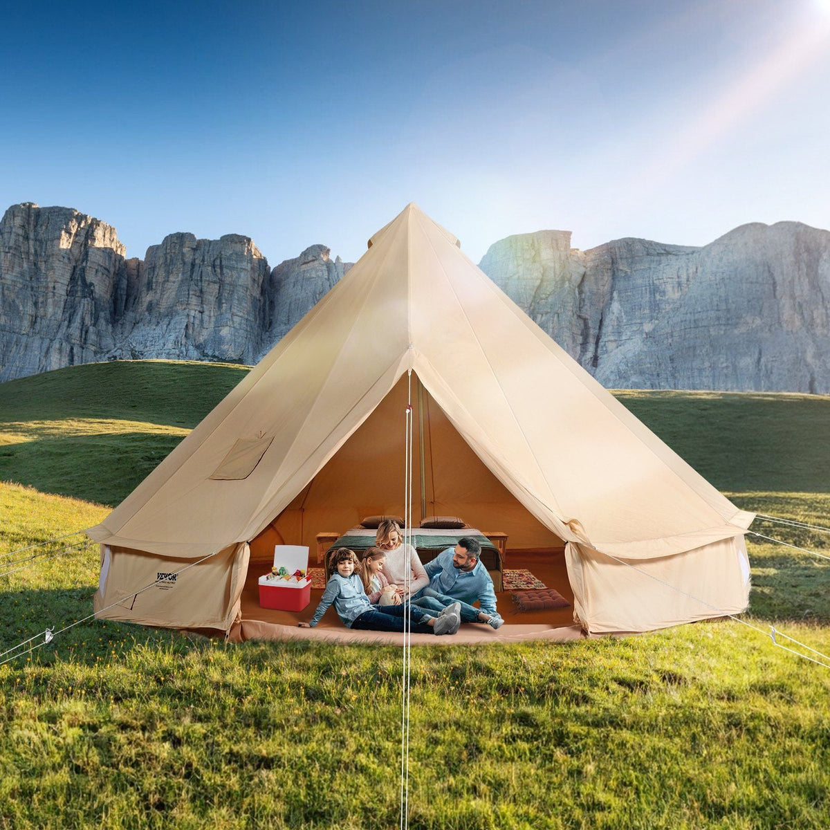 12 Person Canvas Glamping Bell Tent, Breathable Waterproof Large Yurt Tent with Stove Jack and Detachable Side Wall for Family Camping, 23'x23'x137